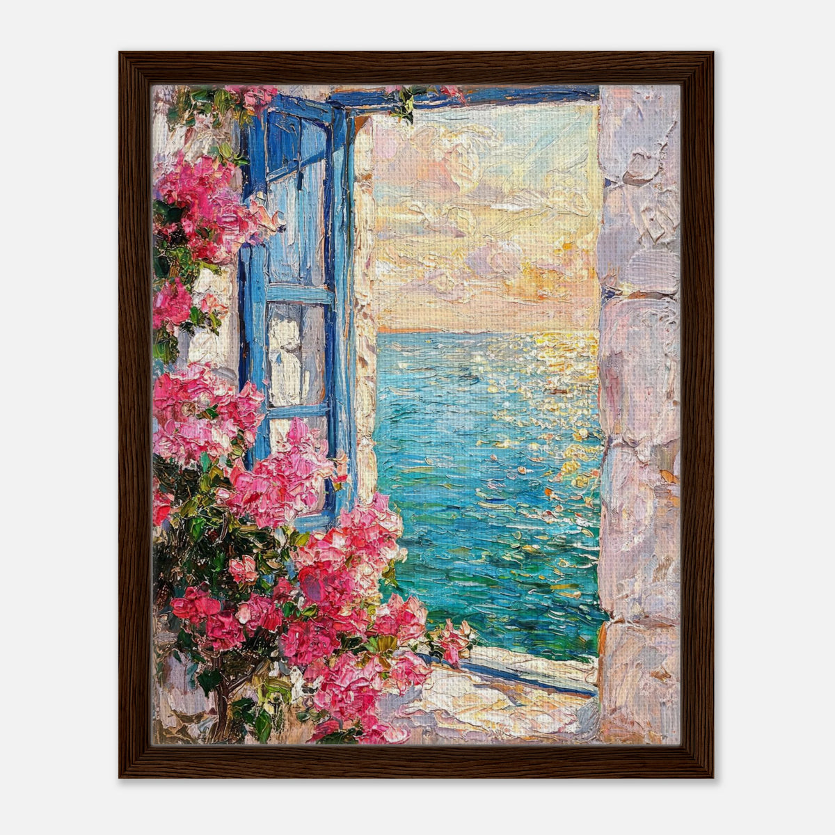 Mediterranean Sea Window Bougainvillea Impressionist Art Print
