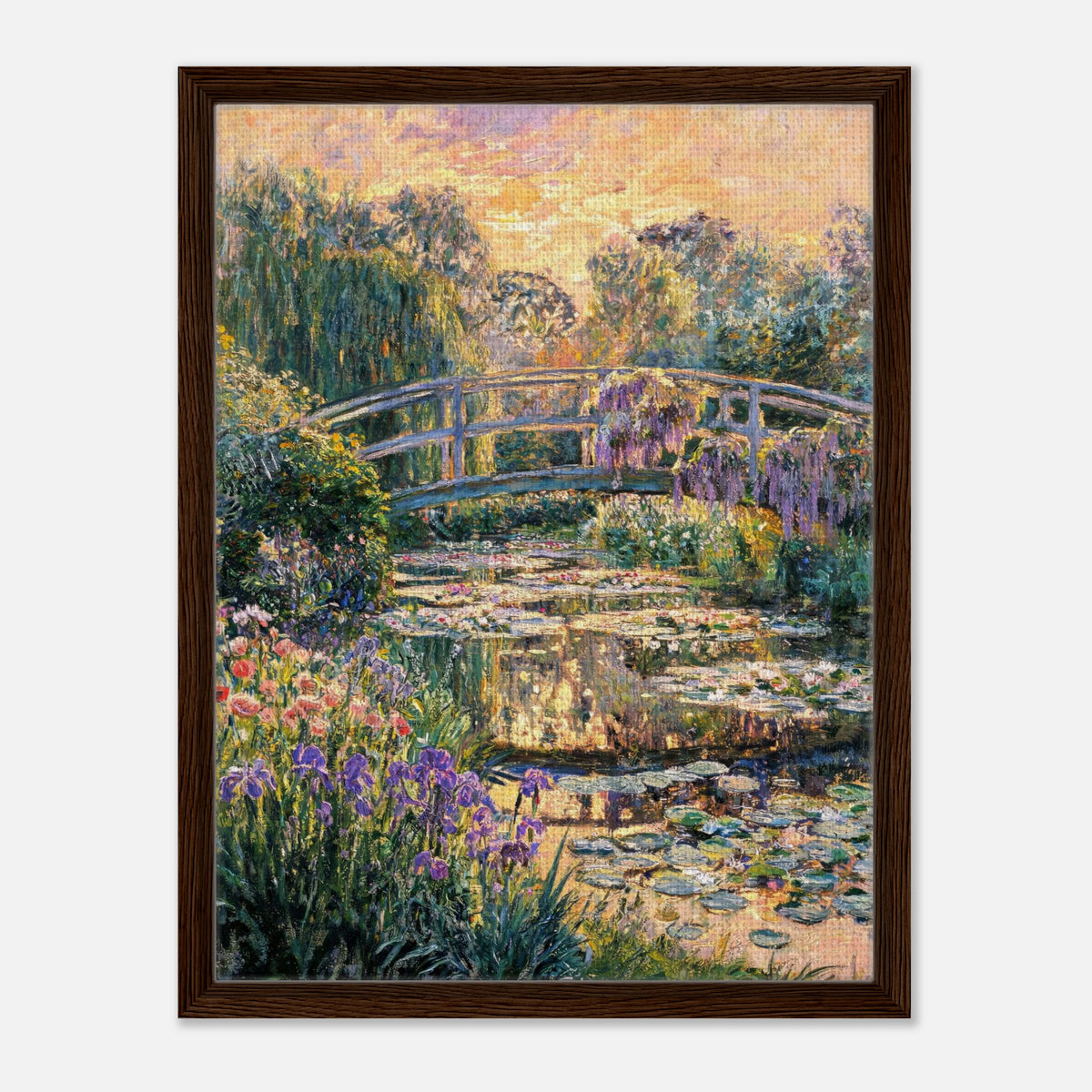 Golden Sunset Japanese Bridge Impressionist Art Print