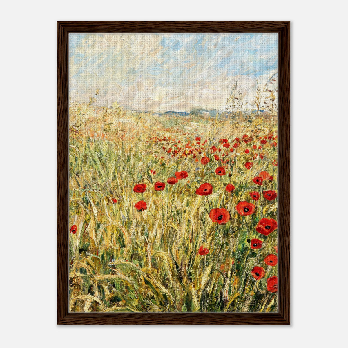 Golden Meadow & Red Poppies Impressionist Art Print
