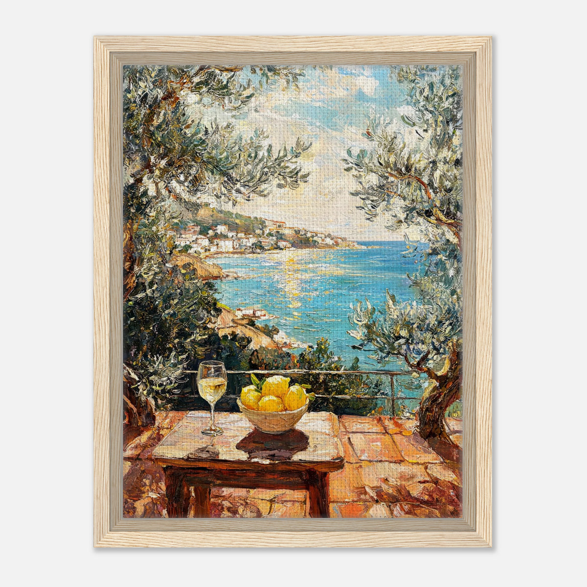 Mediterranean Terrace Lemons Sea View Impressionist Art Print