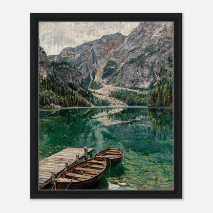 Wooden Boats on Alpine Lake Impressionist Art Print