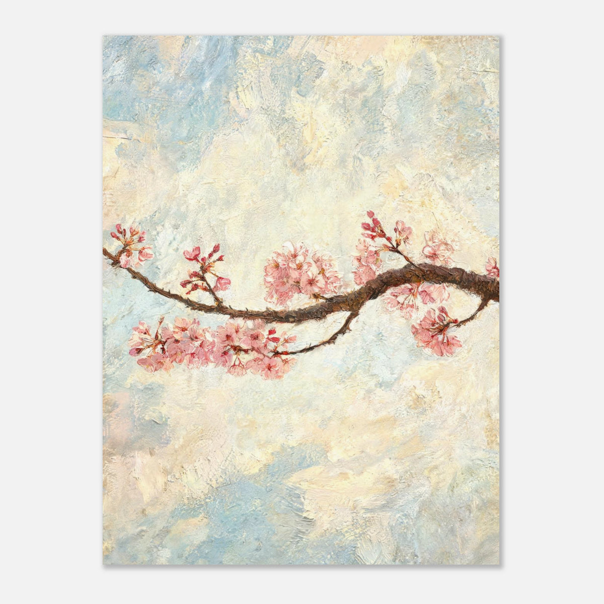 Blossoming Cherry Branch & Pastel Sky Impressionist Art Print