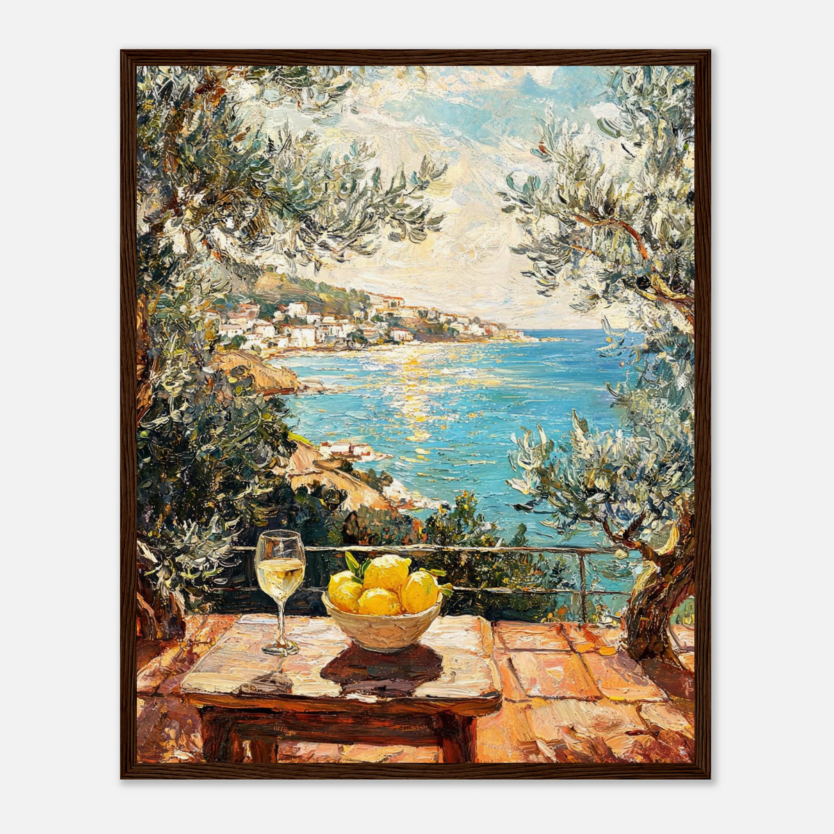 Mediterranean Terrace Lemons Sea View Impressionist Art Print