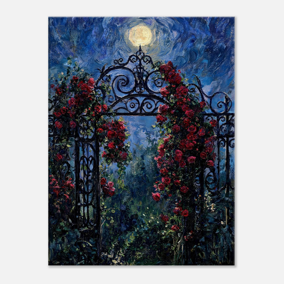 Moonlit Rose Arch Garden Impressionist Art Print