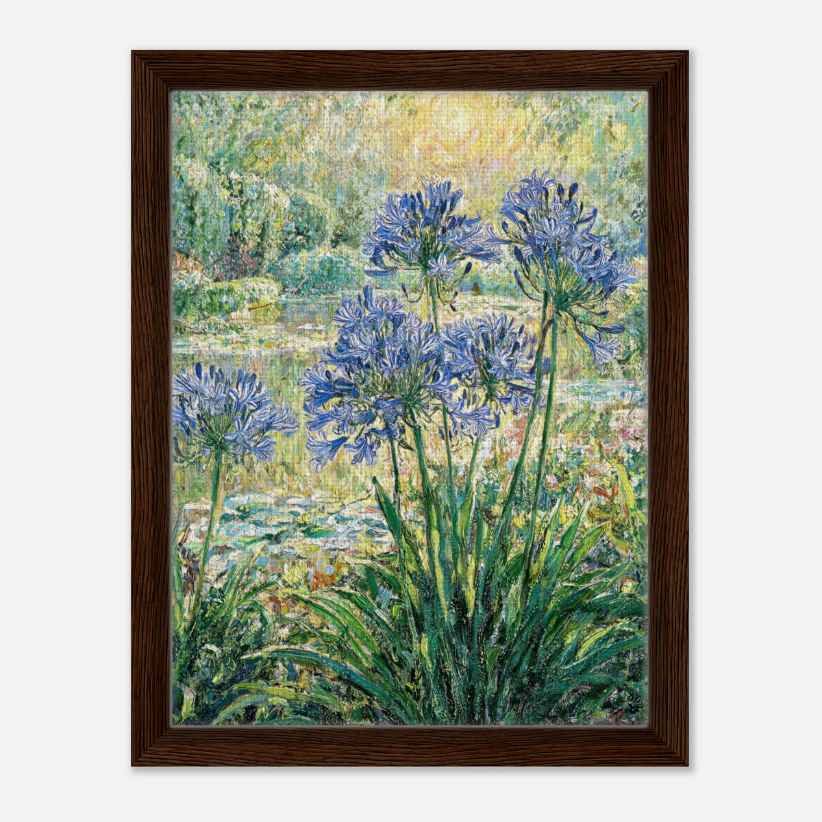 Blue Agapanthus & Sunlit Garden Impressionist Art Print