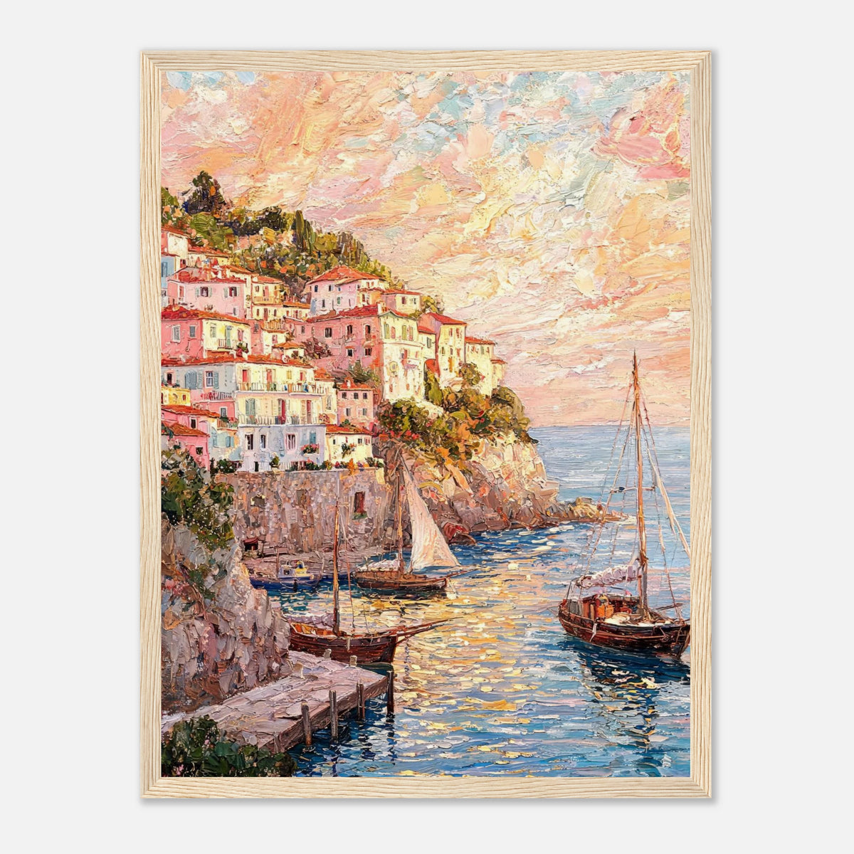 Amalfi Coast Sunset Village Impressionist Art Print