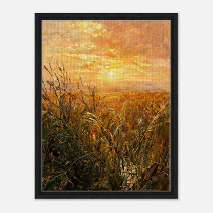 Golden Grass Field at Sunset Impressionist Art Print