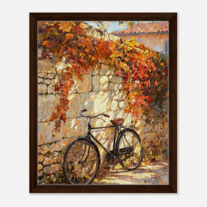 Autumn Vintage Bicycle Stone Wall Impressionist Art Print