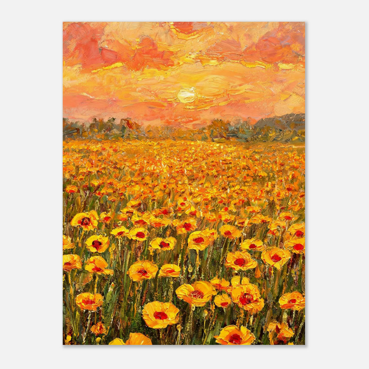 Golden Poppy Field at Sunset Impressionist Art Print