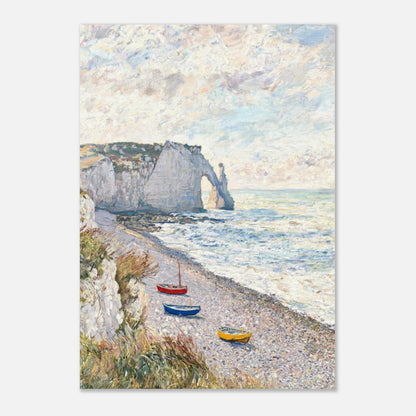 Coastal Cliff & Colorful Boats Impressionist Art Print