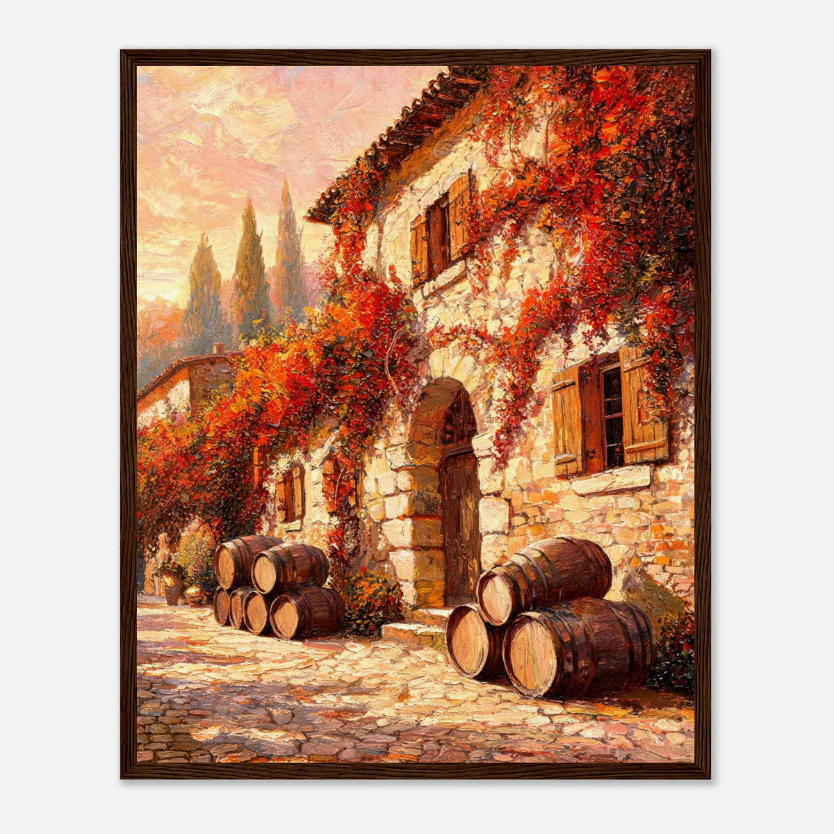Autumn European Winery Wine Barrels Impressionist Art Print