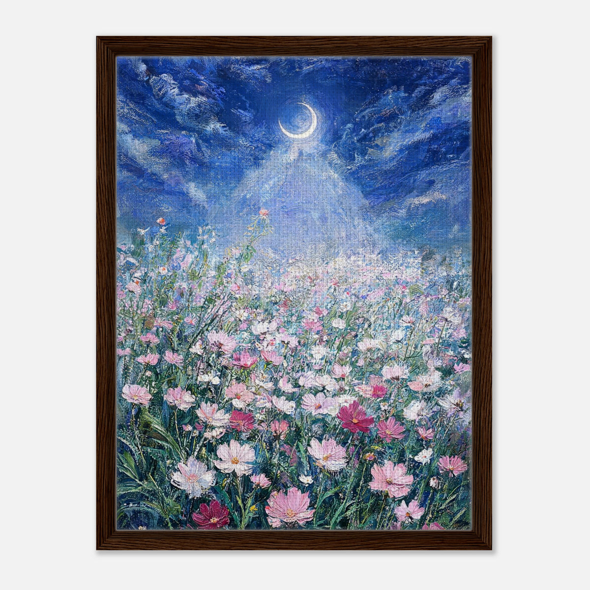 Moonlit Wild Cosmos Field Impressionist Art Print