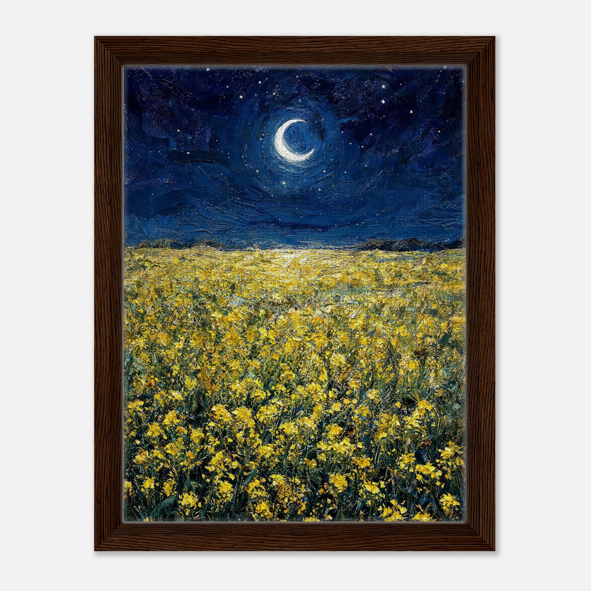 Moonlit Golden Wildflower Field Impressionist Art Print