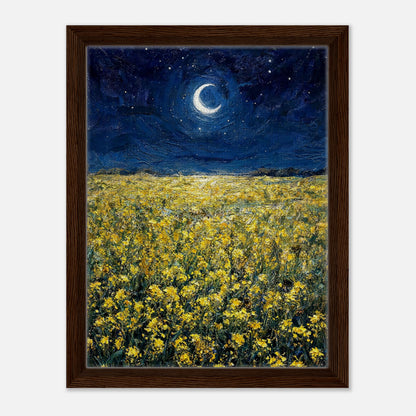 Moonlit Golden Wildflower Field Impressionist Art Print