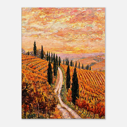 Tuscan Cypress Road Autumn Vineyard Impressionist Art Print