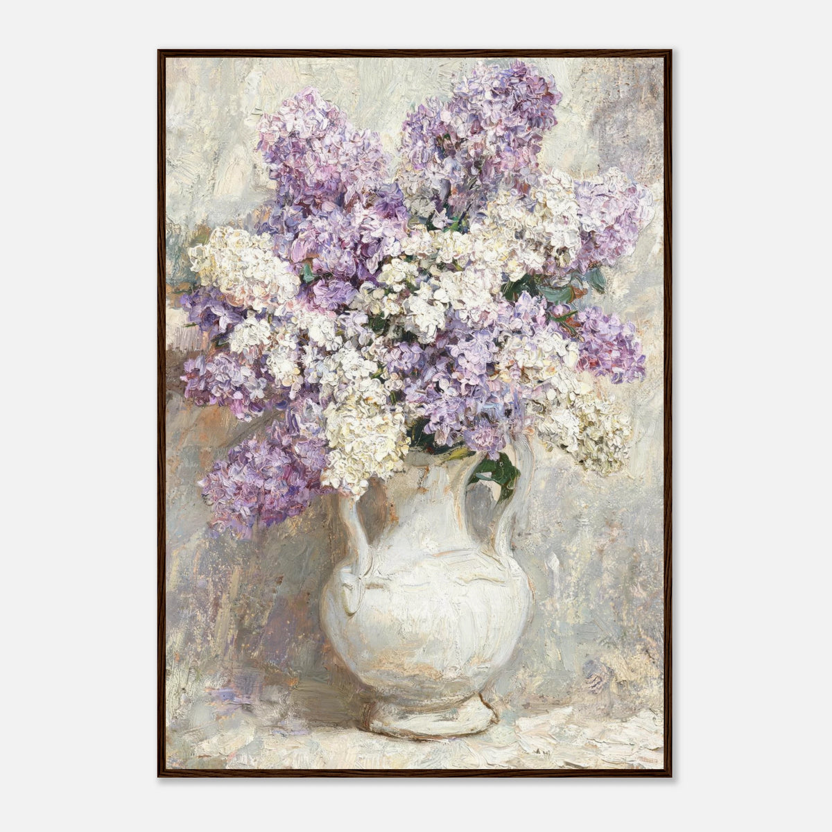 Lilac Blossoms in White Ceramic Vase Impressionist Art Print