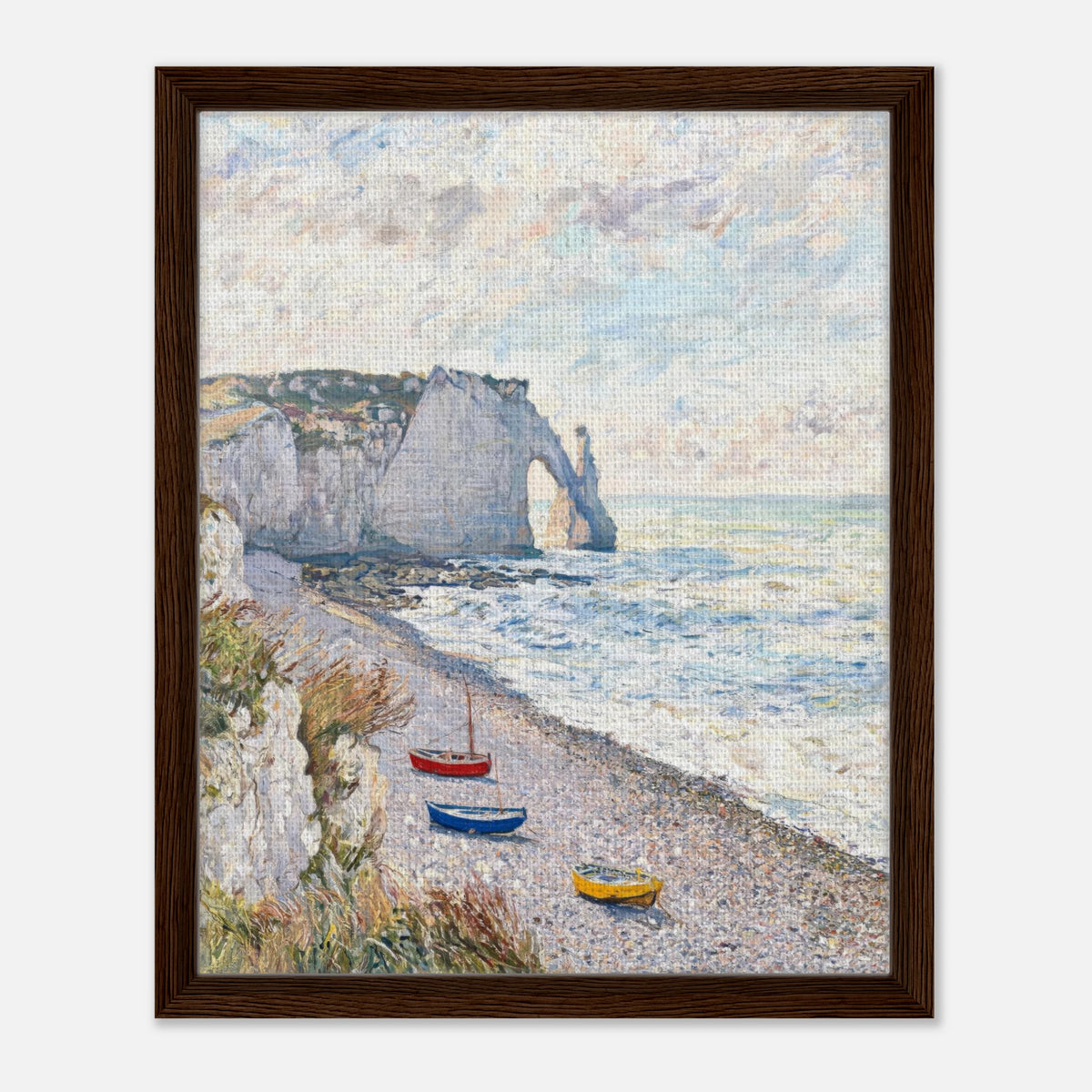 Coastal Cliff & Colorful Boats Impressionist Art Print