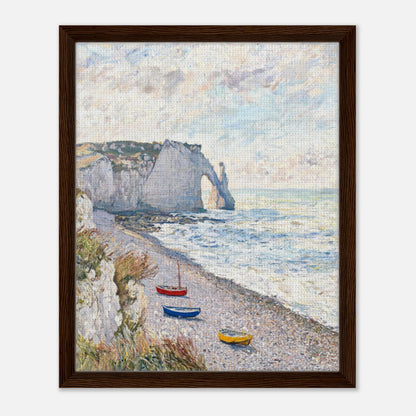 Coastal Cliff & Colorful Boats Impressionist Art Print