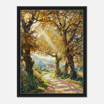 Sunlit Autumn Forest Path Impressionist Art Print