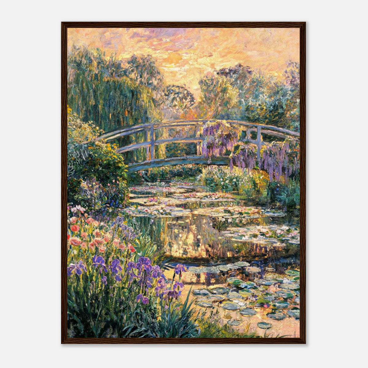 Golden Sunset Japanese Bridge Impressionist Art Print