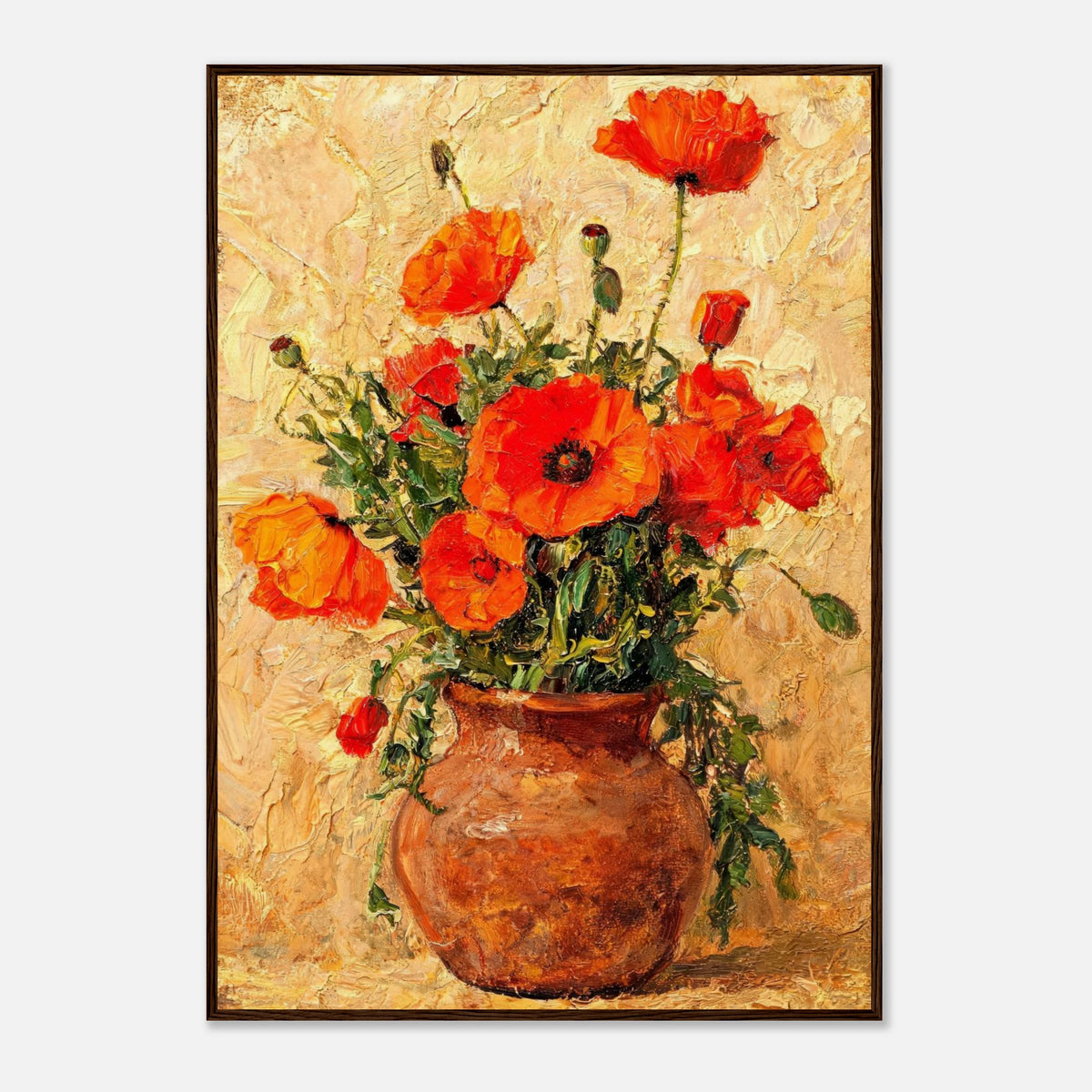 Vibrant Red Poppies in Terracotta Vase Impressionist Art Print