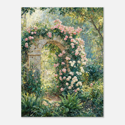 Rose-Covered Stone Arch & Sunlit Garden Impressionist Art Print