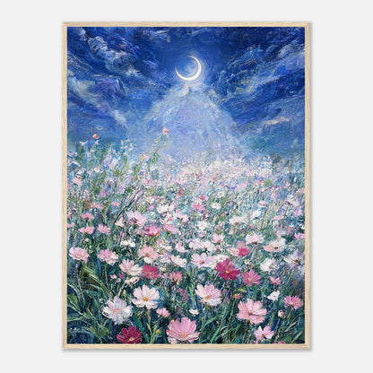 Moonlit Wild Cosmos Field Impressionist Art Print