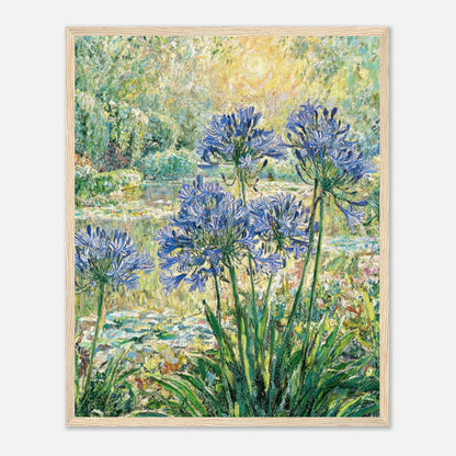 Blue Agapanthus & Sunlit Garden Impressionist Art Print
