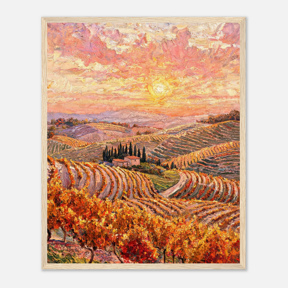 Tuscan Hills Autumn Sunset Vineyard Impressionist Art Print
