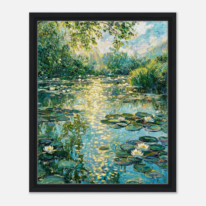 Sunlit Water Lilies & Shimmering Pond Impressionist Art Print