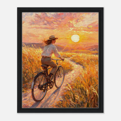 Golden Hour Bicycle Journey Framed Canvas Art