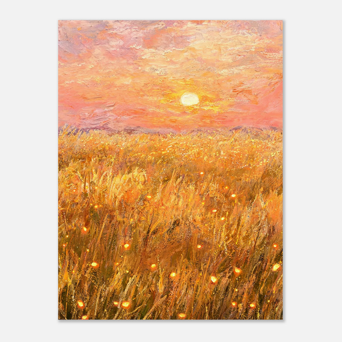 Golden Wheat Field at Sunset Impressionist Art Print
