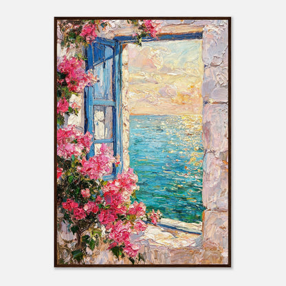 Mediterranean Sea Window Bougainvillea Impressionist Art Print