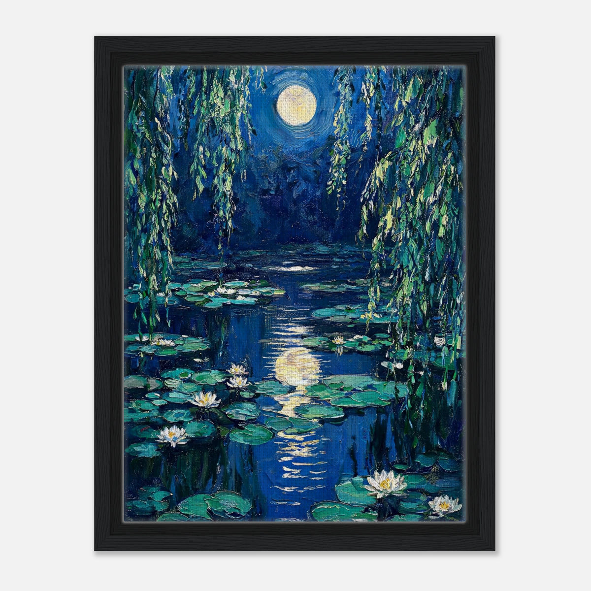 Moonlit Water Lilies Pond Impressionist Art Print