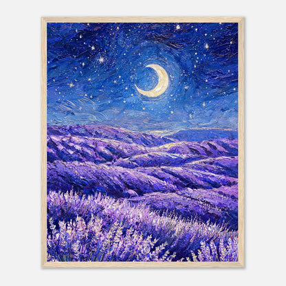 Moonlit Lavender Field at Night Impressionist Art Print