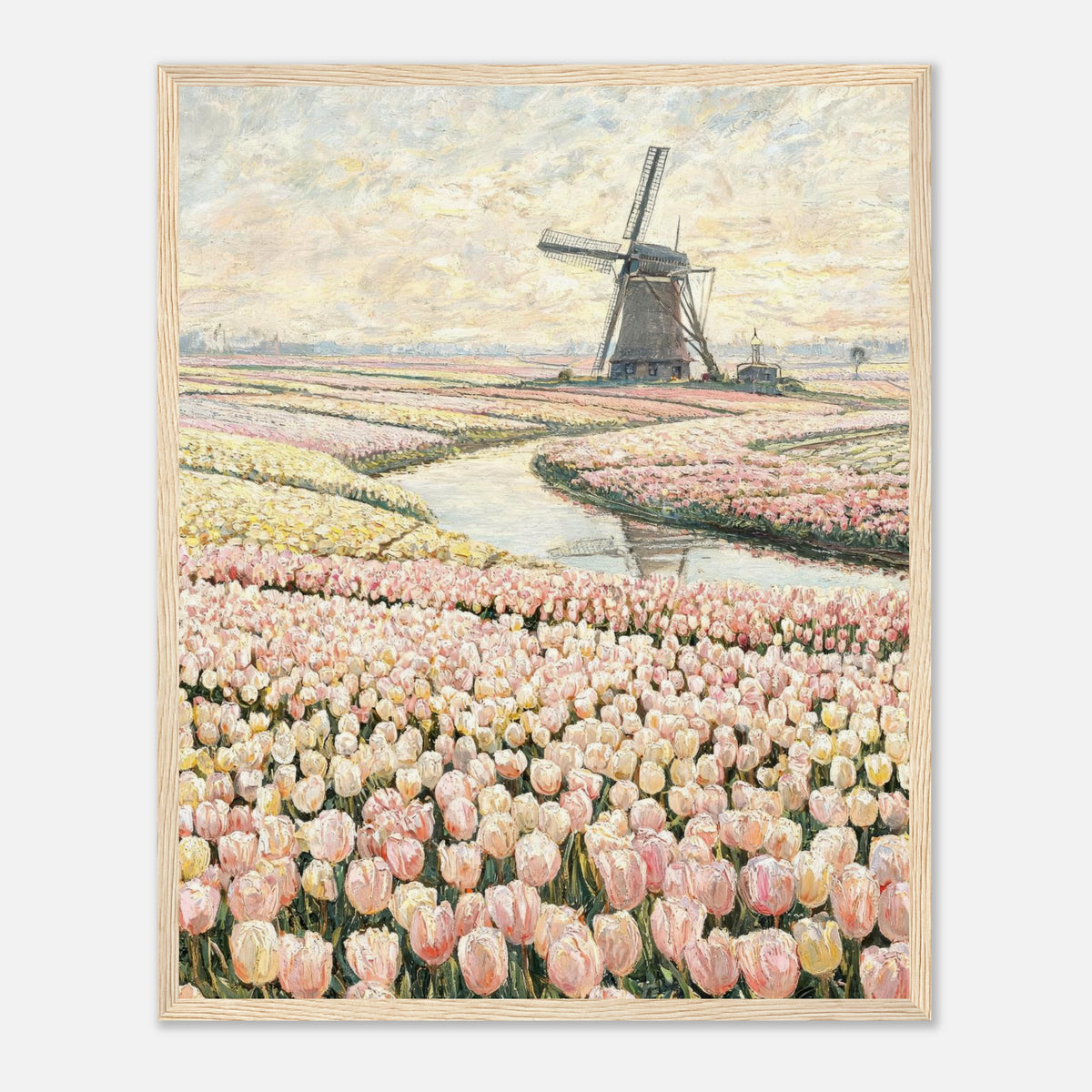 Dutch Tulip Fields & Windmill Impressionist Art Print