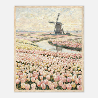 Dutch Tulip Fields & Windmill Impressionist Art Print