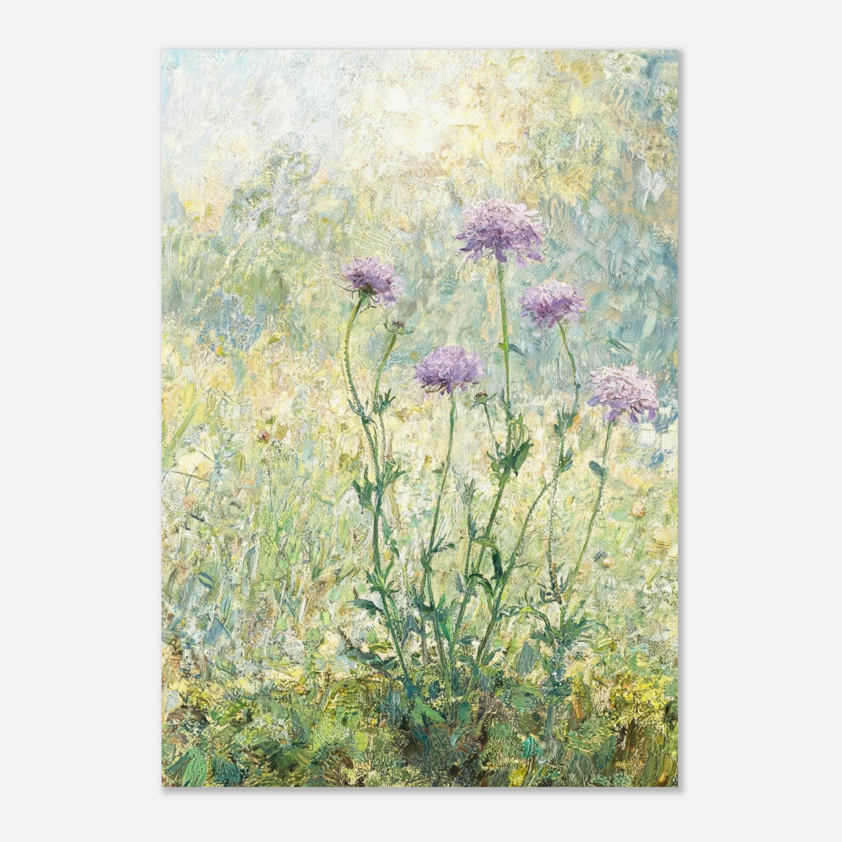 Wild Purple Blossoms in Sunlit Meadow Impressionist Art Print