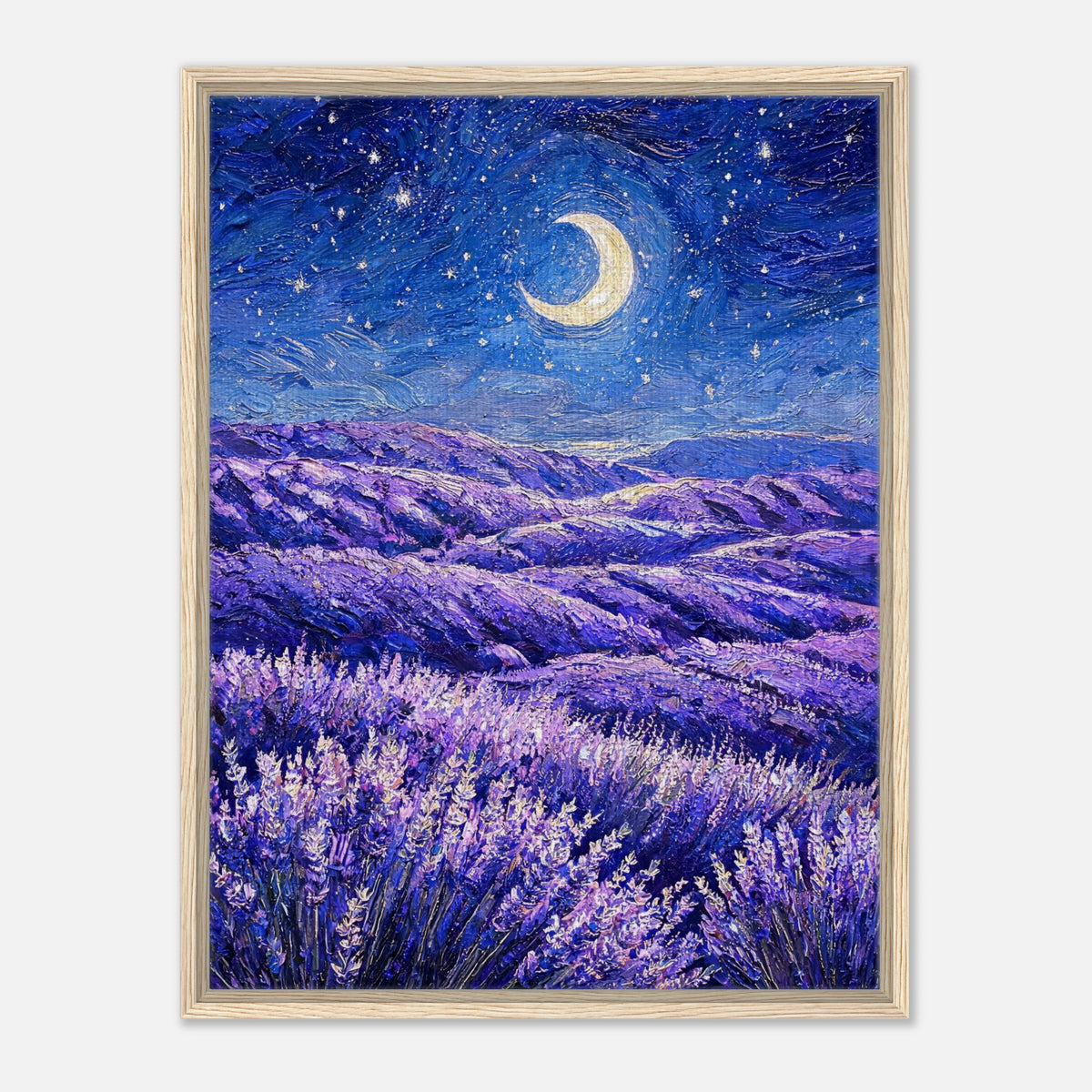 Moonlit Lavender Field at Night Impressionist Art Print