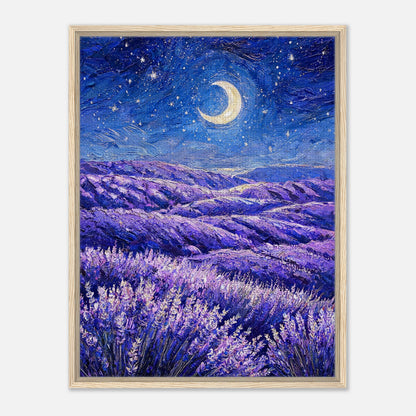 Moonlit Lavender Field at Night Impressionist Art Print