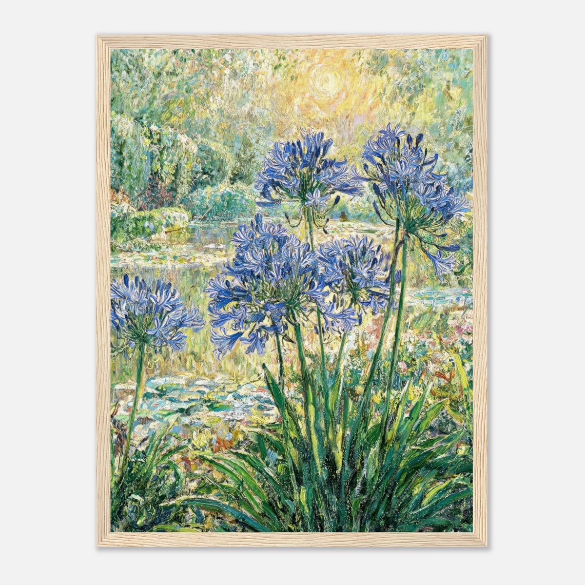 Blue Agapanthus & Sunlit Garden Impressionist Art Print