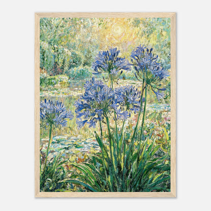 Blue Agapanthus & Sunlit Garden Impressionist Art Print
