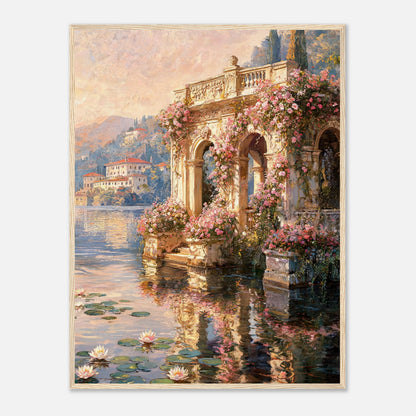 Sunlit Lakeside Villa & Roses Impressionist Art Print