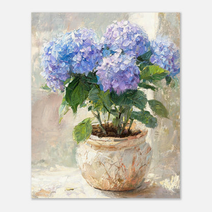 Blue Hydrangeas in Rustic Pot Impressionist Art Print