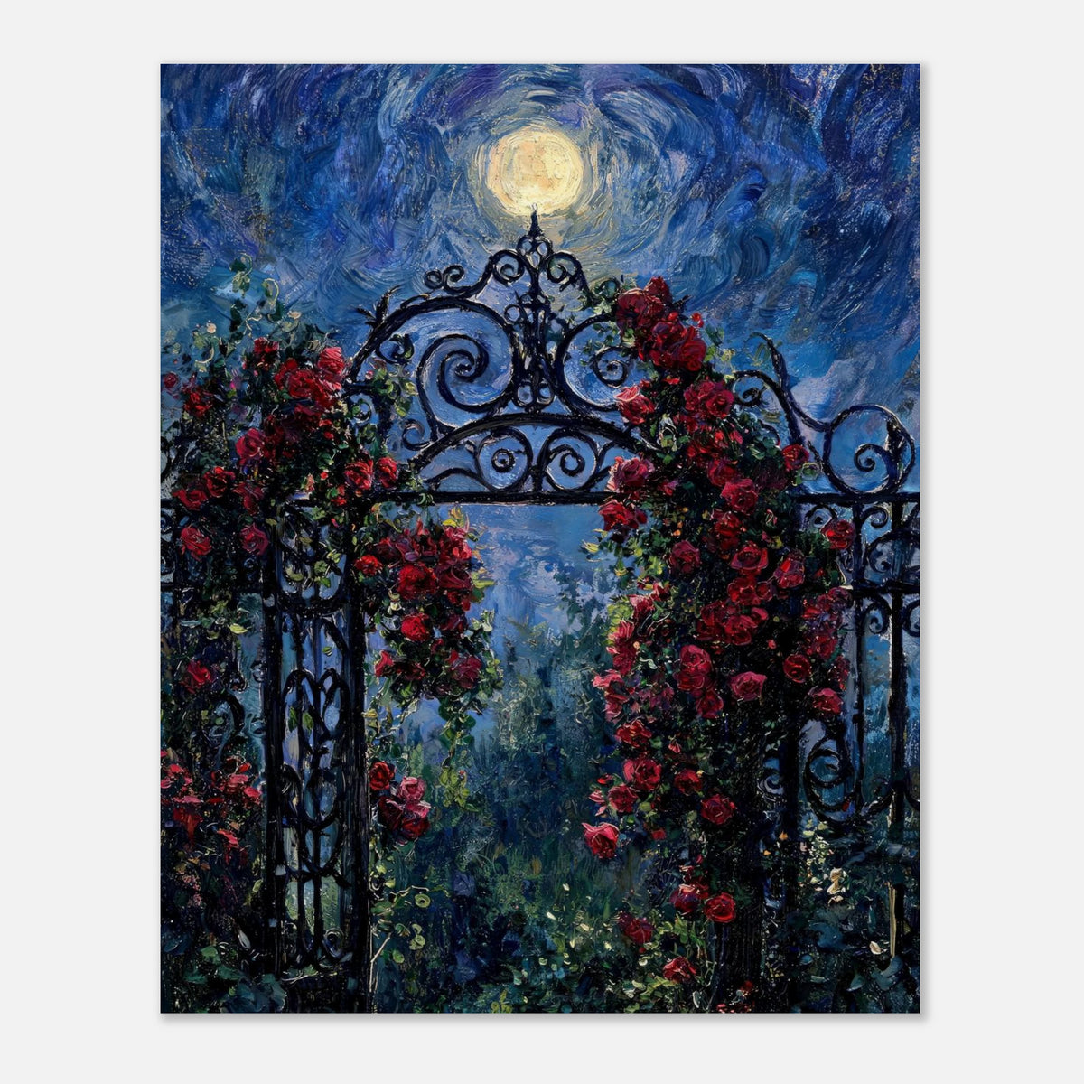 Moonlit Rose Arch Garden Impressionist Art Print
