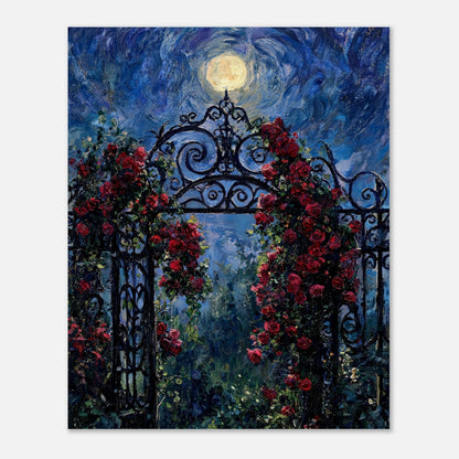 Moonlit Rose Arch Garden Impressionist Art Print