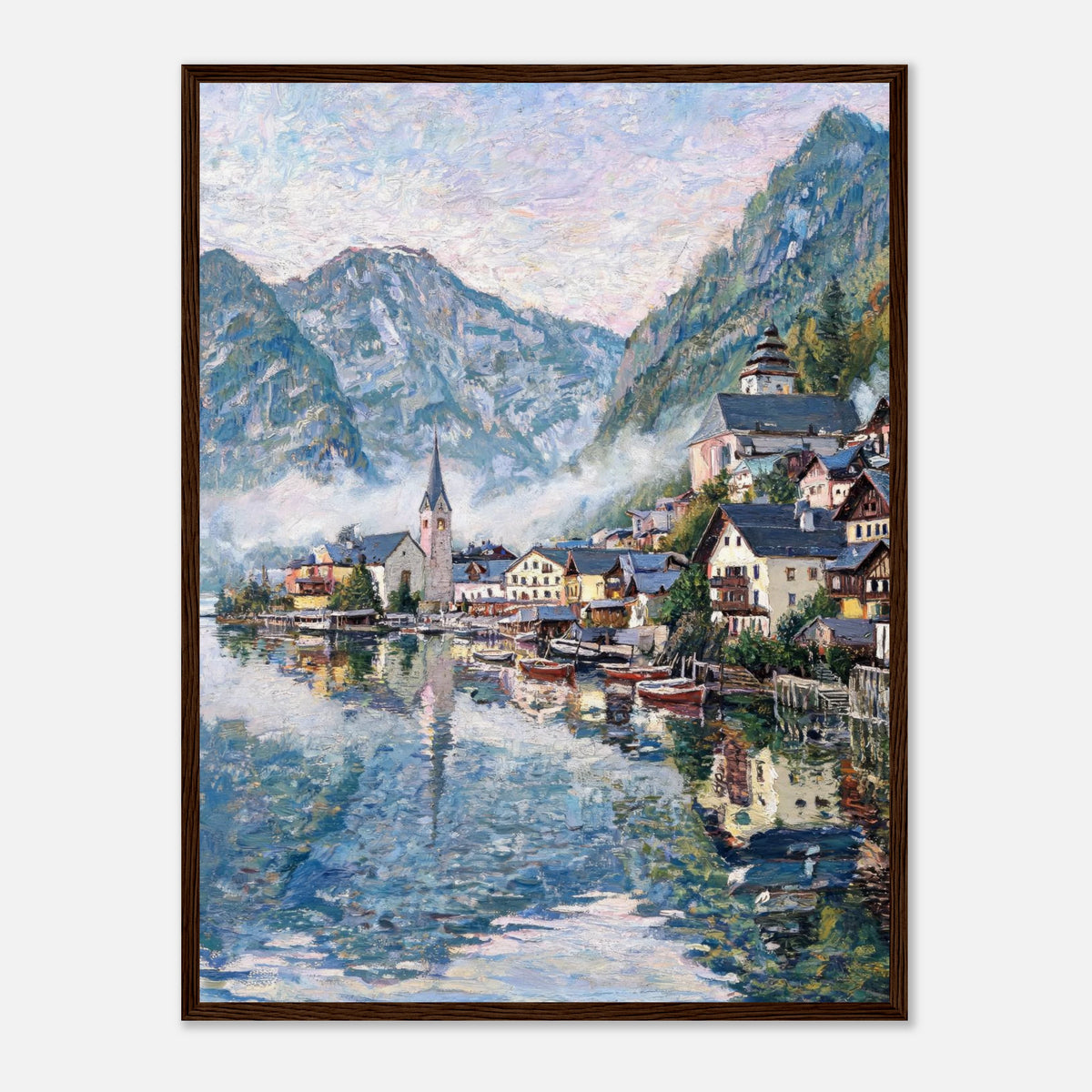 Alpine Lakeside Village Impressionist Art Print