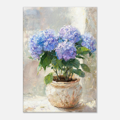 Blue Hydrangeas in Rustic Pot Impressionist Art Print