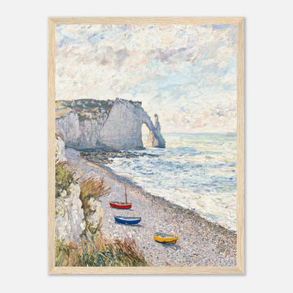 Coastal Cliff & Colorful Boats Impressionist Art Print