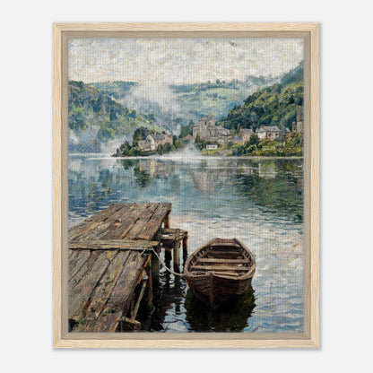 Misty Mountain Lake Wooden Boat Impressionist Art Print